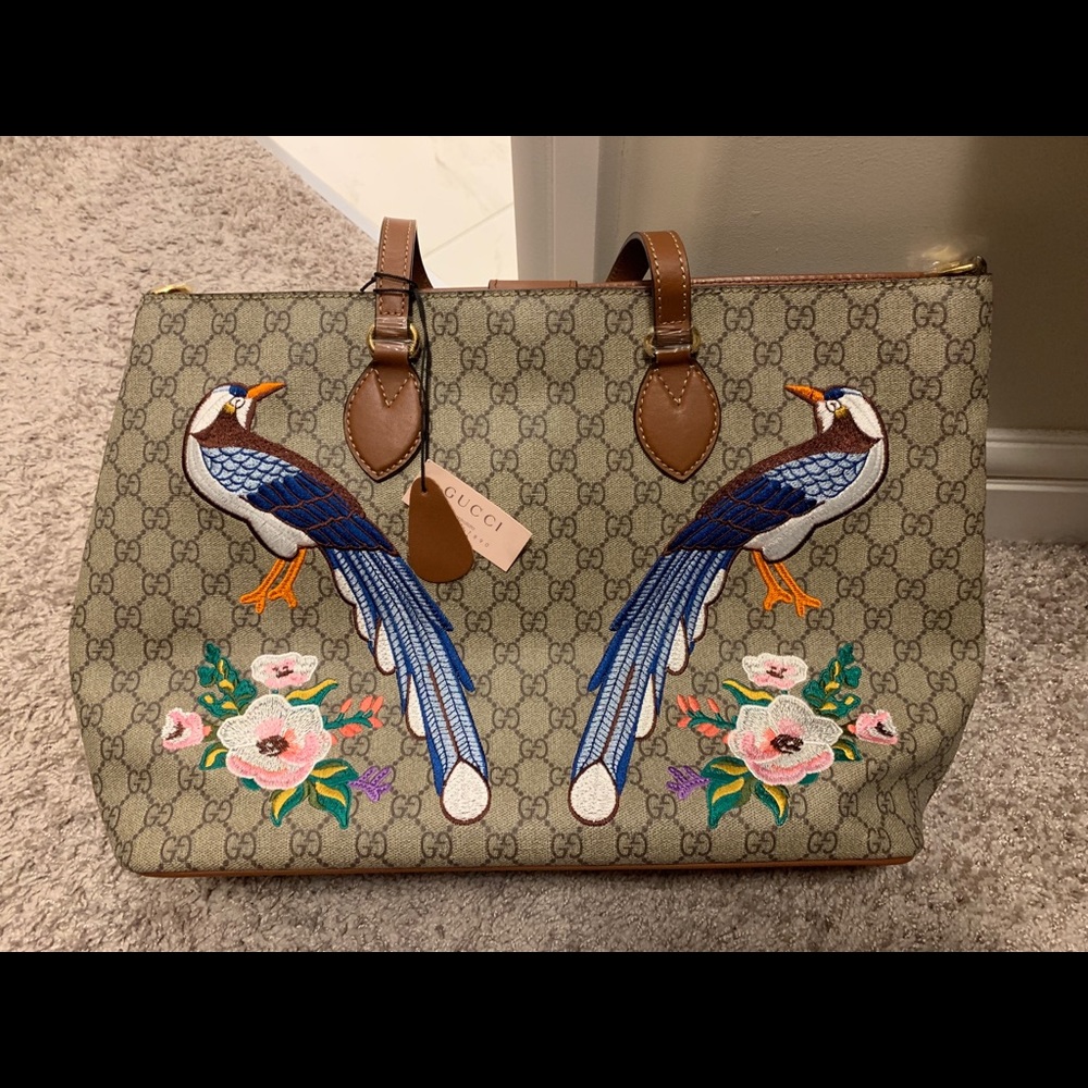 Gucci NEW GG Supreme Peacock Brown Tote Leather